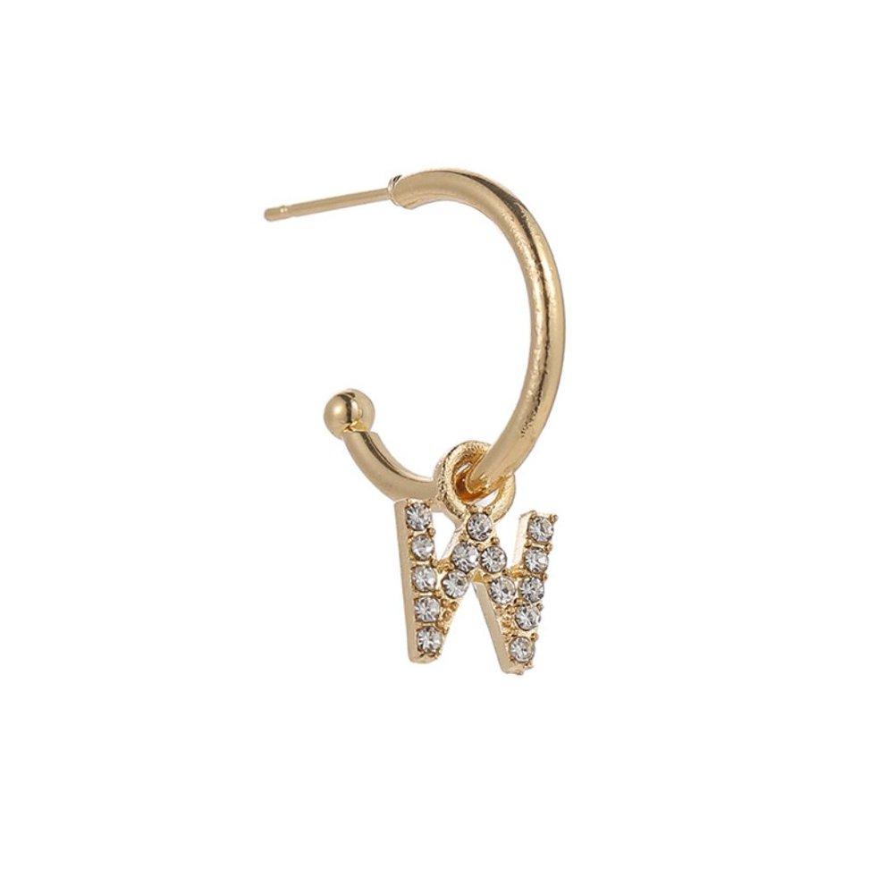Gold Tone Alphabet Initial Earring Letter W 3 Pack